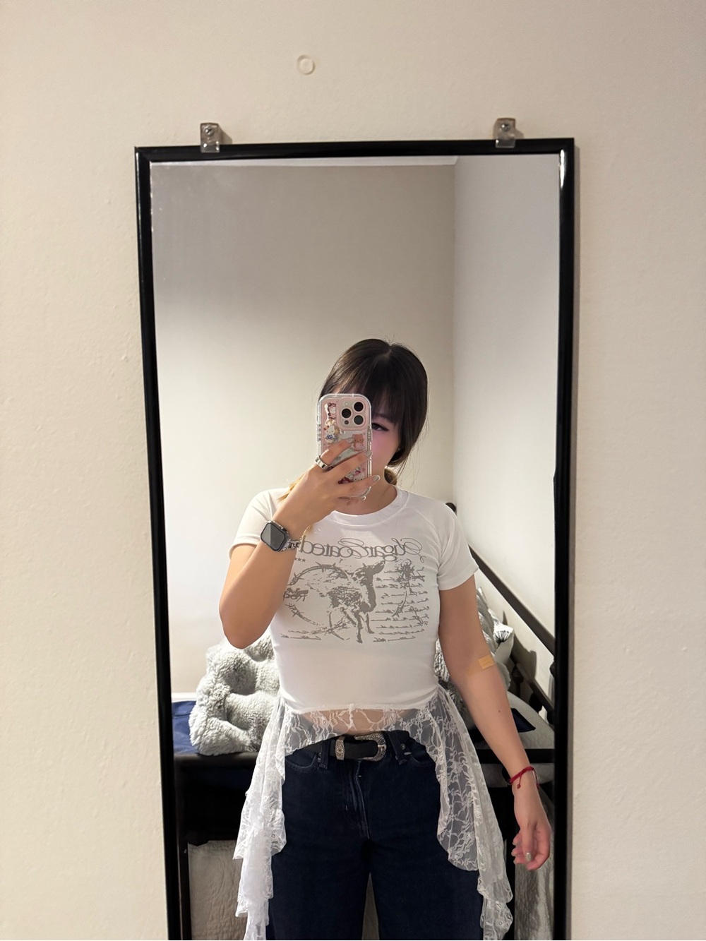 White Lace-Hem Graphic Tee - Picture 6 of 6